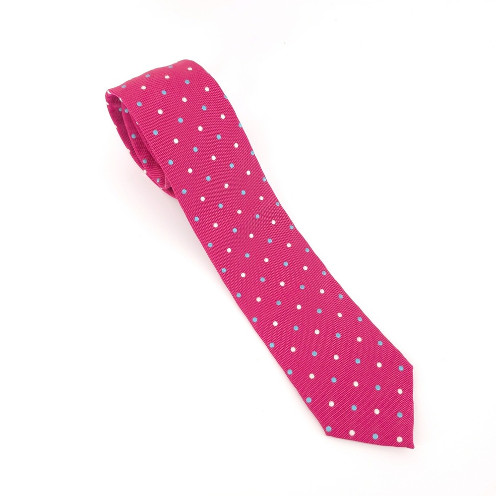 Eton Mens‎ Tie 100% Silk Pink Polka Dot Made in Italy Luxury Necktie